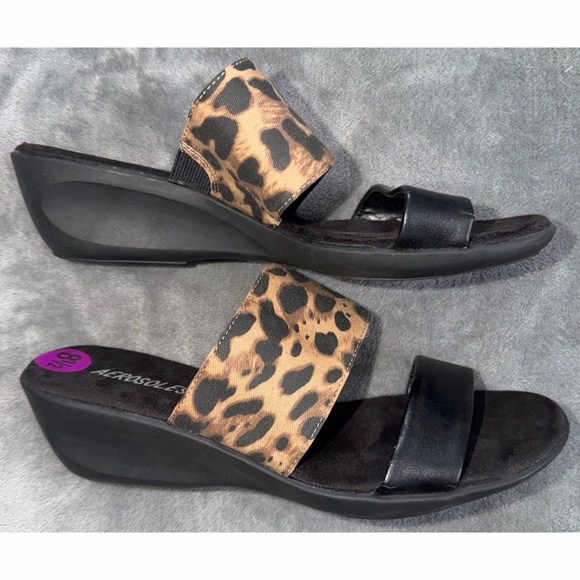 🤎 NWOT Aerosoles Leopard Wedge Sandals - Picture 3 of 4